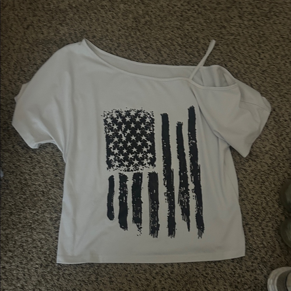 Women's Off-Shoulder White Top with Black Graphic